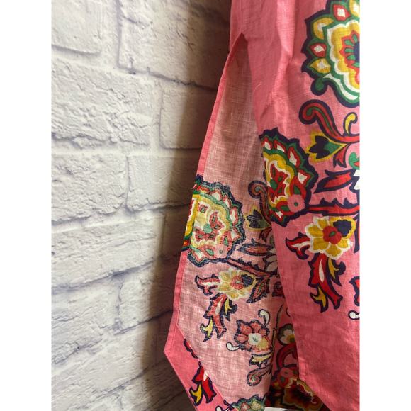 Boden Pink Multicolor Floral Print Midi Dress Bubble Sleeve Side Slit SZ 2 - Picture 3 of 5